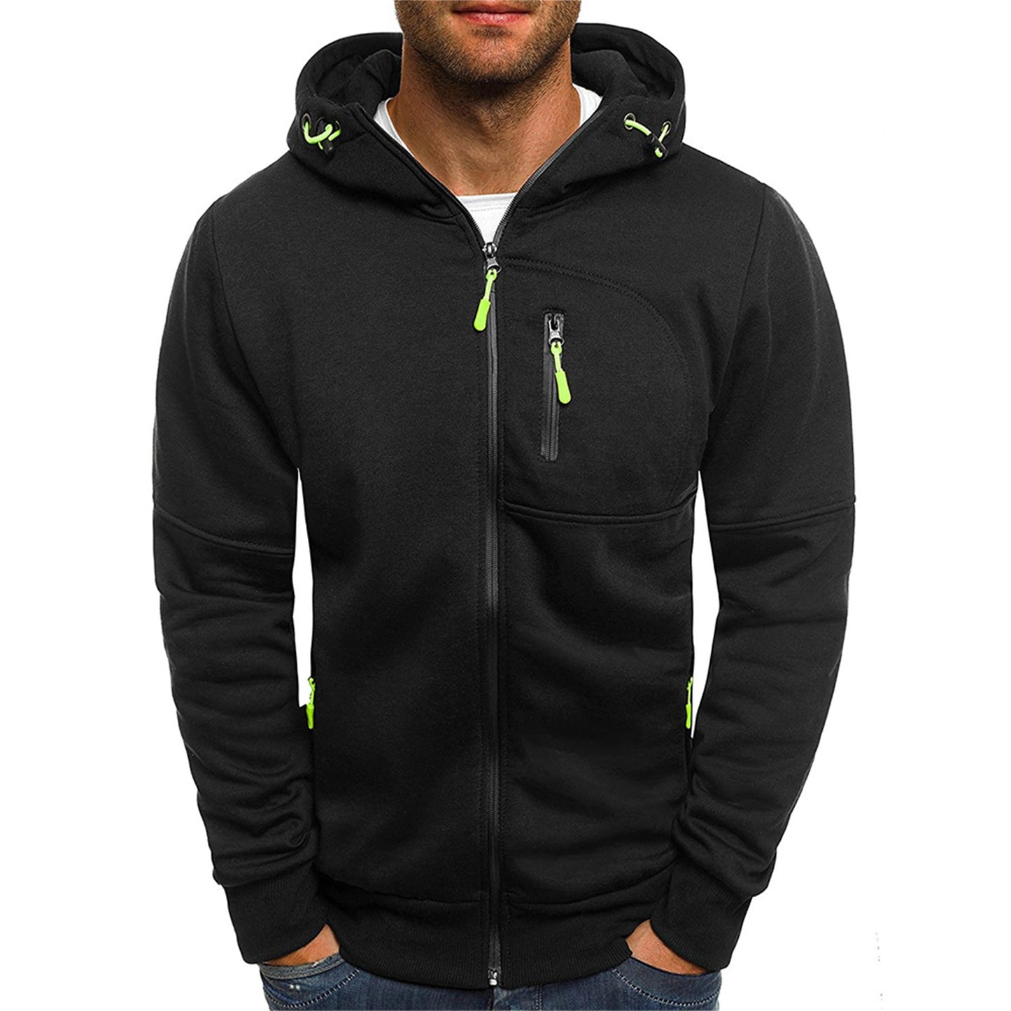 Solid color men's hooded jacket Casual long-sleeved hoodie Zipper Gym sports hoodie Spring Fall