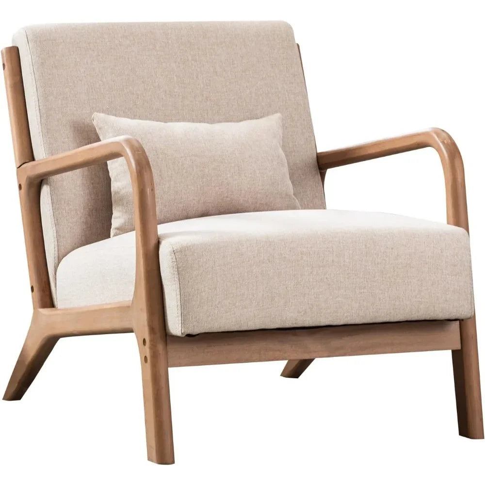 Mid Century Modern Accent Chair, Comfy Fabric Living Room Chairs with Solid Wood Frame, Lounge Reading Armchair