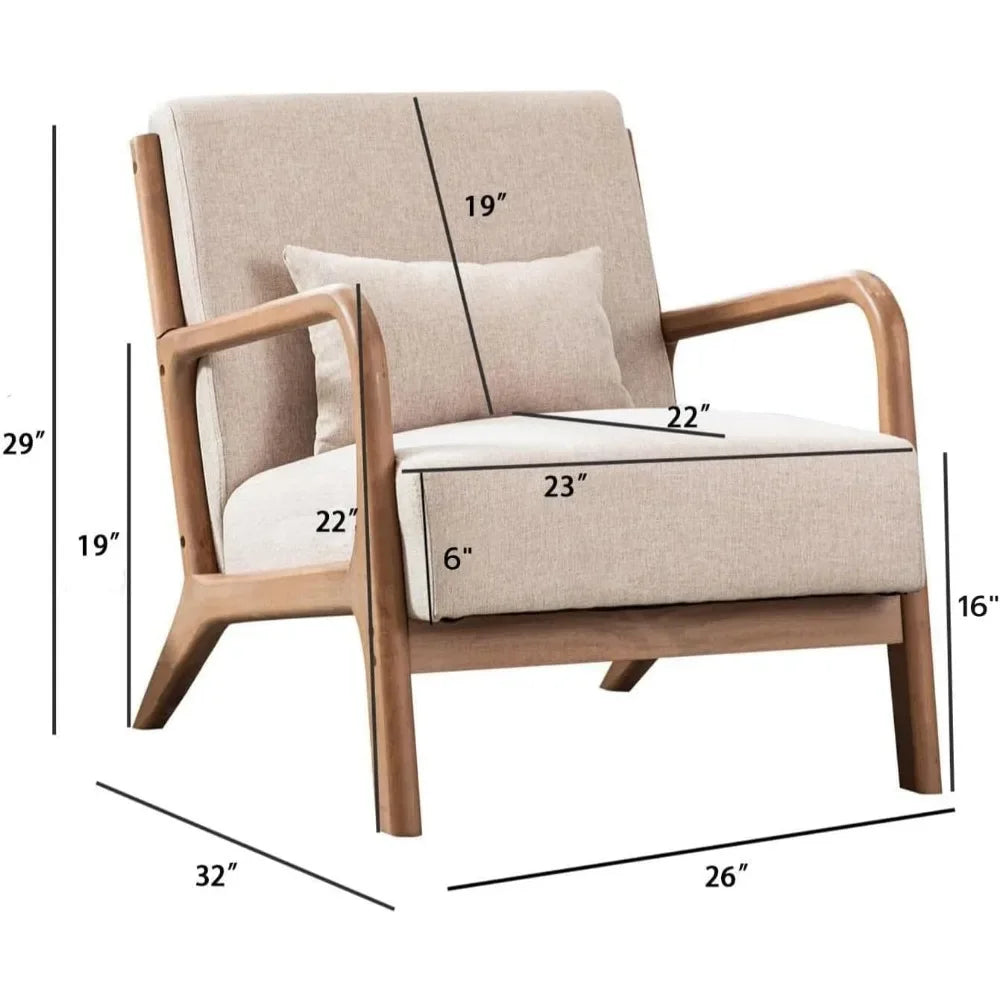 Mid Century Modern Accent Chair, Comfy Fabric Living Room Chairs with Solid Wood Frame, Lounge Reading Armchair