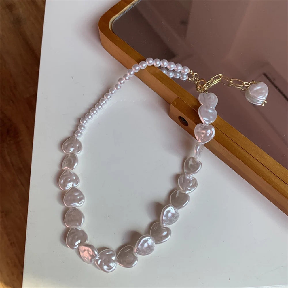 Trend Wedding Party Jewelry Vintage Pearl Choker Necklace For Women Elegant White Imitation Heart Shape Pearl Necklaces X278