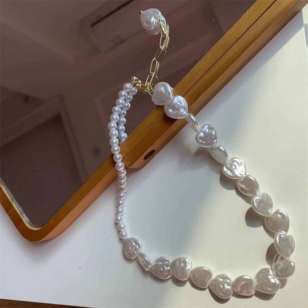 Trend Wedding Party Jewelry Vintage Pearl Choker Necklace For Women Elegant White Imitation Heart Shape Pearl Necklaces X278