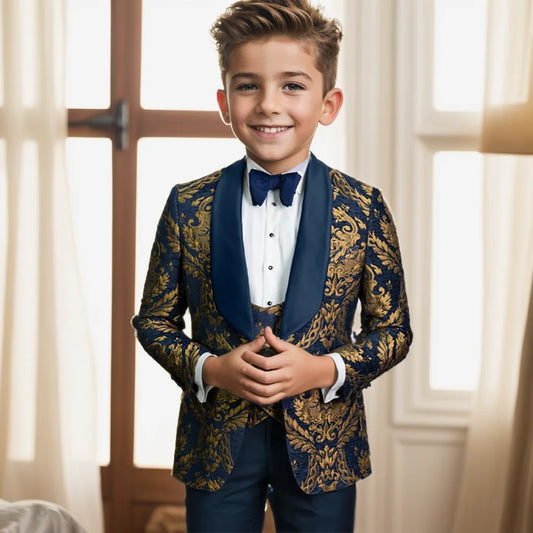 Formal Clothes Boy's Evening Dresses Boys Costume Suit Children Wedding Suit For Boys Navy Blue Floral Blazer Kids Prom Suits