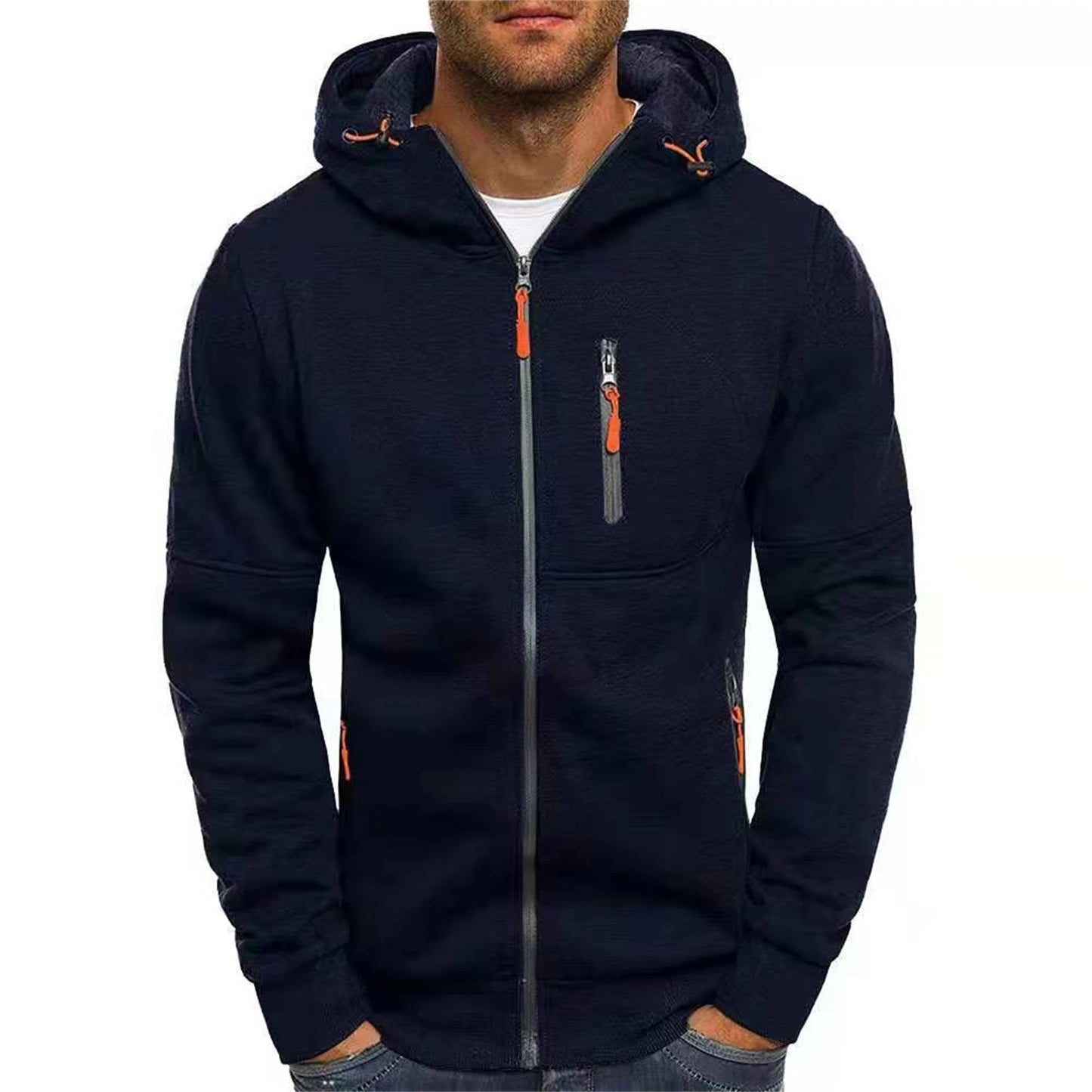 Solid color men's hooded jacket Casual long-sleeved hoodie Zipper Gym sports hoodie Spring Fall