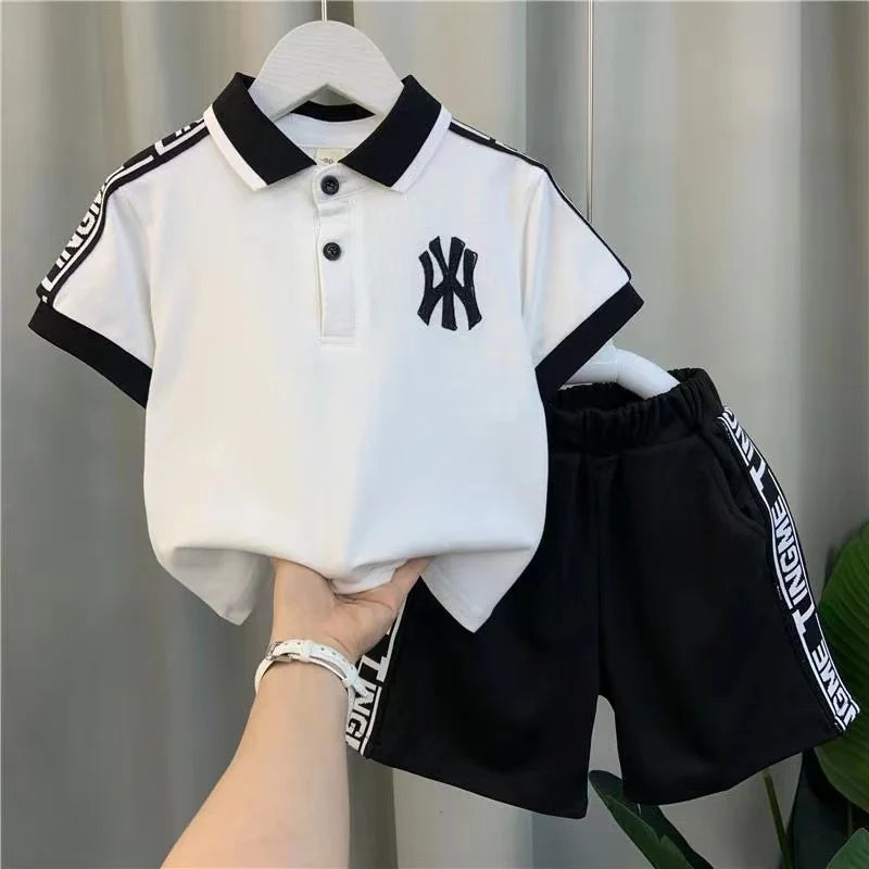 Summer Outfits for Baby Boy 1 to 8 Years Old Letter Turn-down Collar T-shirts Tops and Shorts 2PCS Boutique Infant Clothing Sets