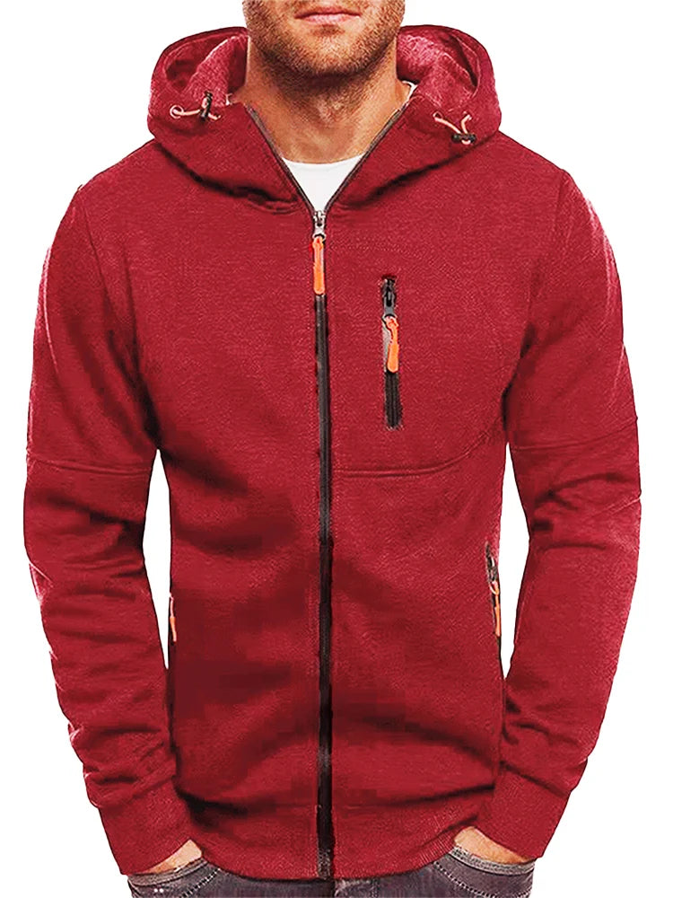 Solid color men's hooded jacket Casual long-sleeved hoodie Zipper Gym sports hoodie Spring Fall