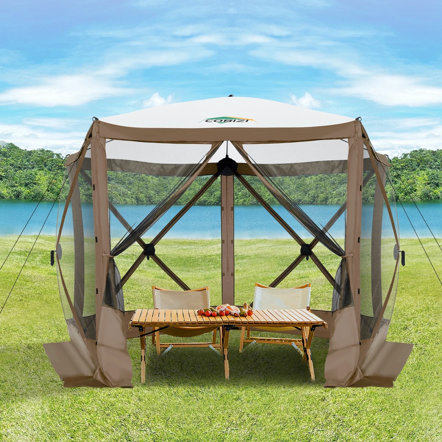 Pop up Gazebo Screen Tent Screen House for Camping,10x10ft,5 Sided Pop-up Camping Canopy Shelter Tent with Mesh Windows,Hub Tent