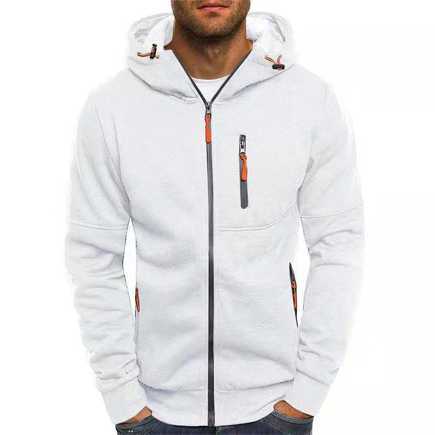 Solid color men's hooded jacket Casual long-sleeved hoodie Zipper Gym sports hoodie Spring Fall