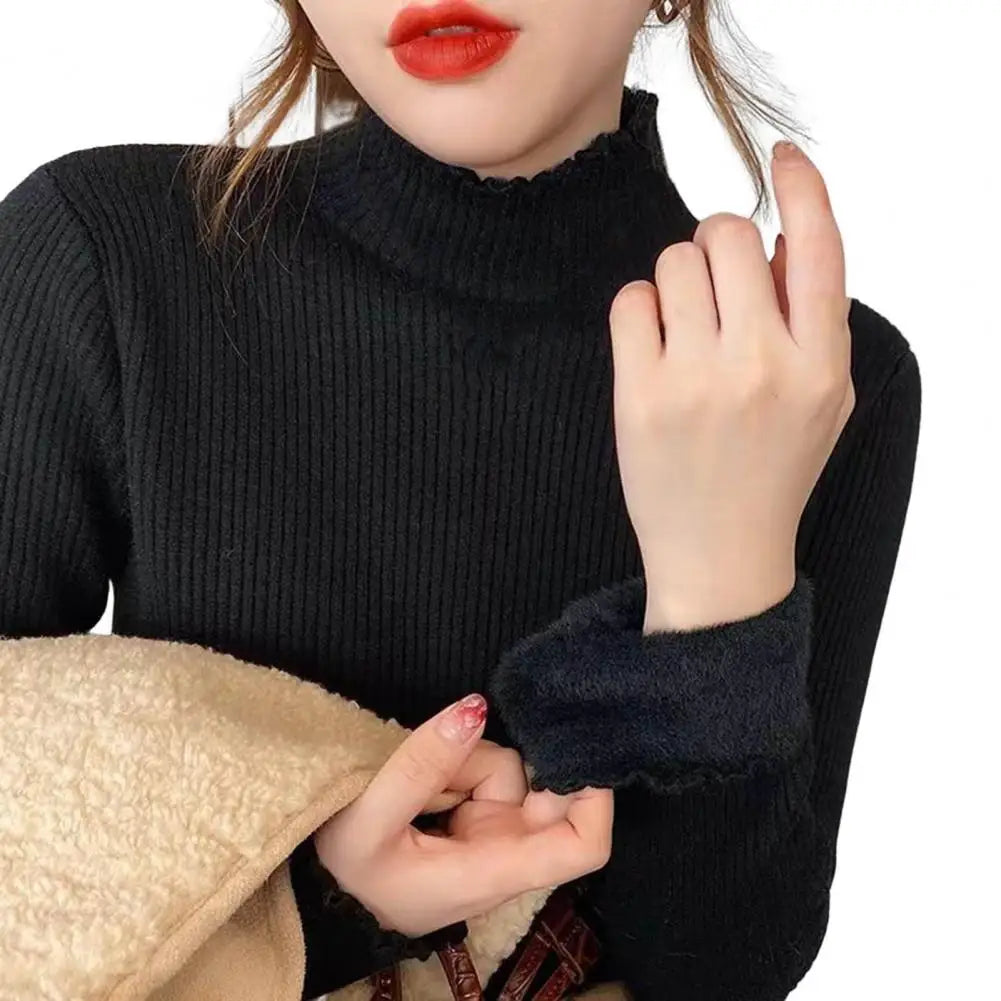 Winter Plus Velvet Warm Crimping Turtleneck Sweater Korean Elastic Knitwear Clothes Women Thicken Slim Long Sleeve Pullover 2023