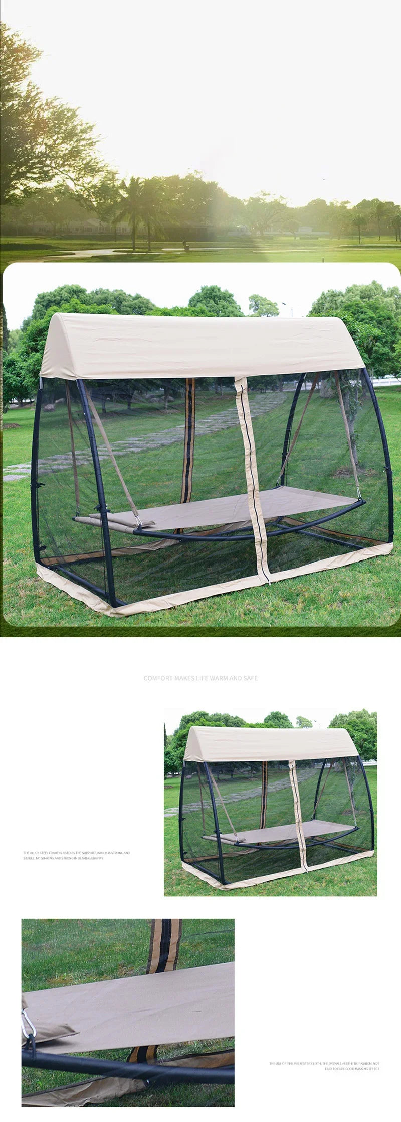 Outdoor Swing Bed: Relax in Style with a Luxurious Oxford Cloth Hammock and Iron Frame