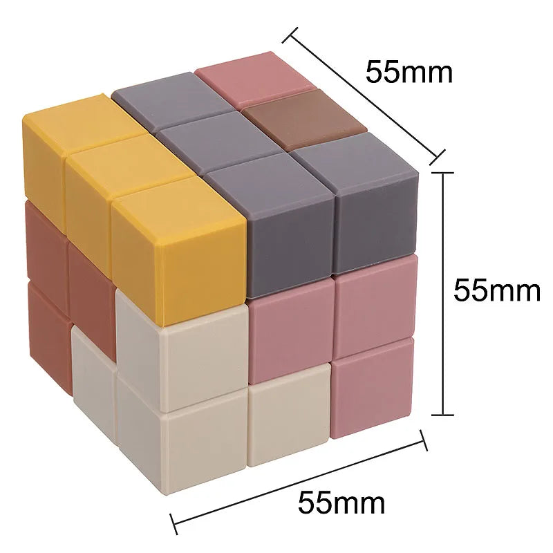 1set 3x3x3 Silicone Building Block Baby Silicone Teether Geometric Square Soft Block Folding Educational Game Toys For Kids Gift