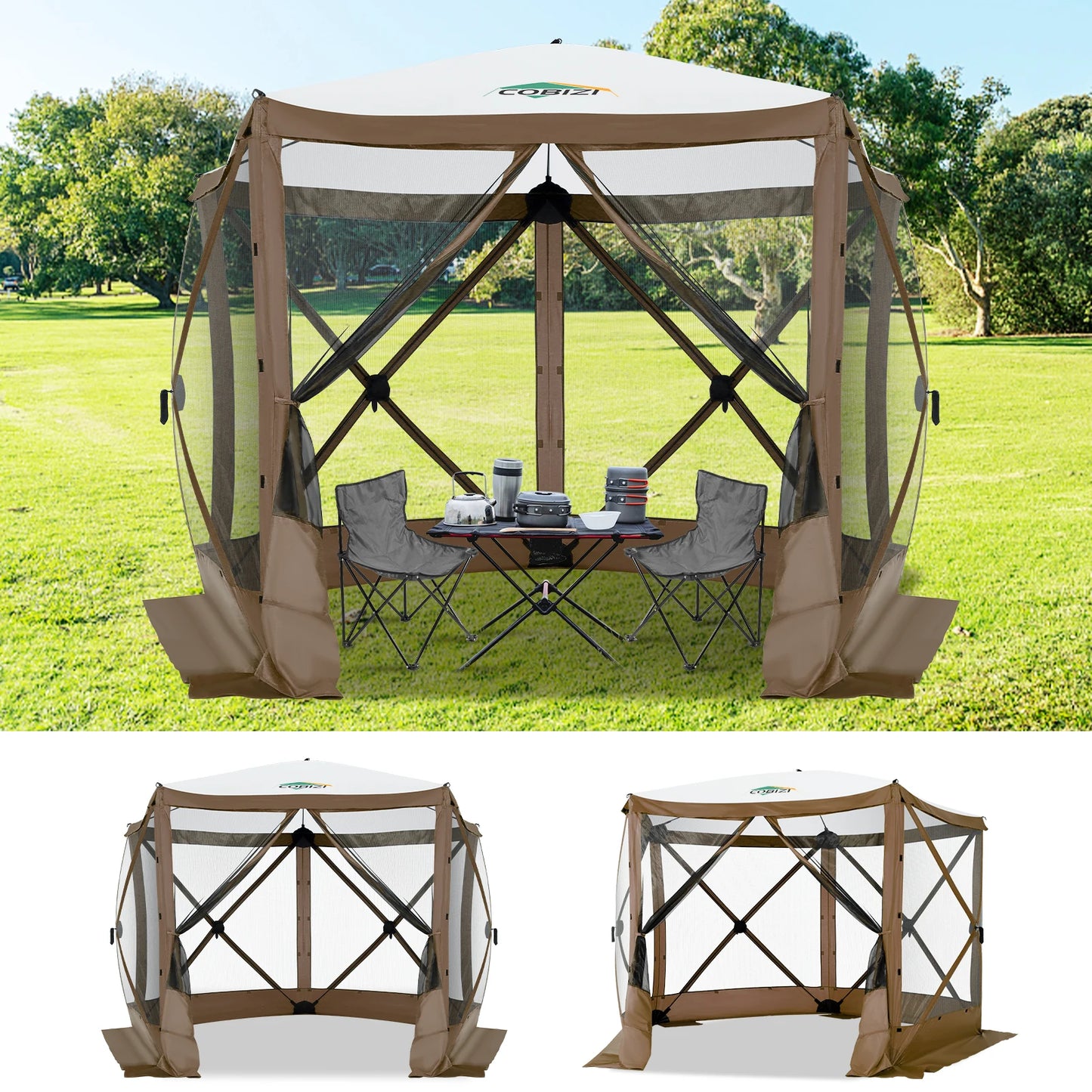 Pop up Gazebo Screen Tent Screen House for Camping,10x10ft,5 Sided Pop-up Camping Canopy Shelter Tent with Mesh Windows,Hub Tent