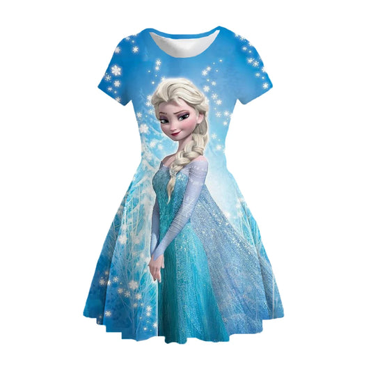 Summer girl casual dress Disney Frozen Princess Elsa children's princess dress party costume cosplay top kids birthday clothing