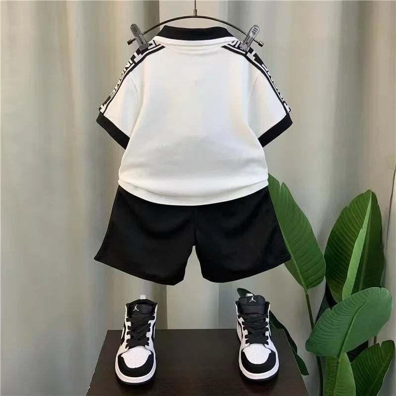 Summer Outfits for Baby Boy 1 to 8 Years Old Letter Turn-down Collar T-shirts Tops and Shorts 2PCS Boutique Infant Clothing Sets