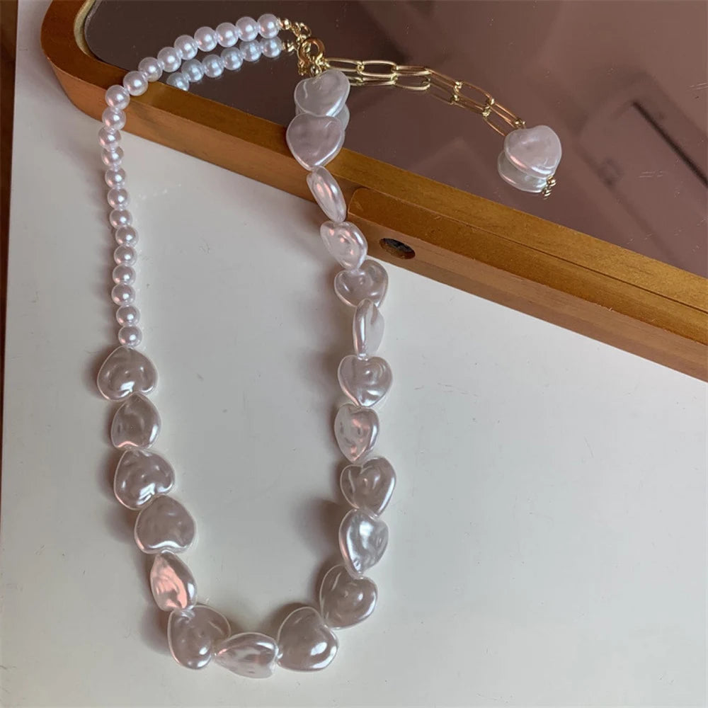 Trend Wedding Party Jewelry Vintage Pearl Choker Necklace For Women Elegant White Imitation Heart Shape Pearl Necklaces X278