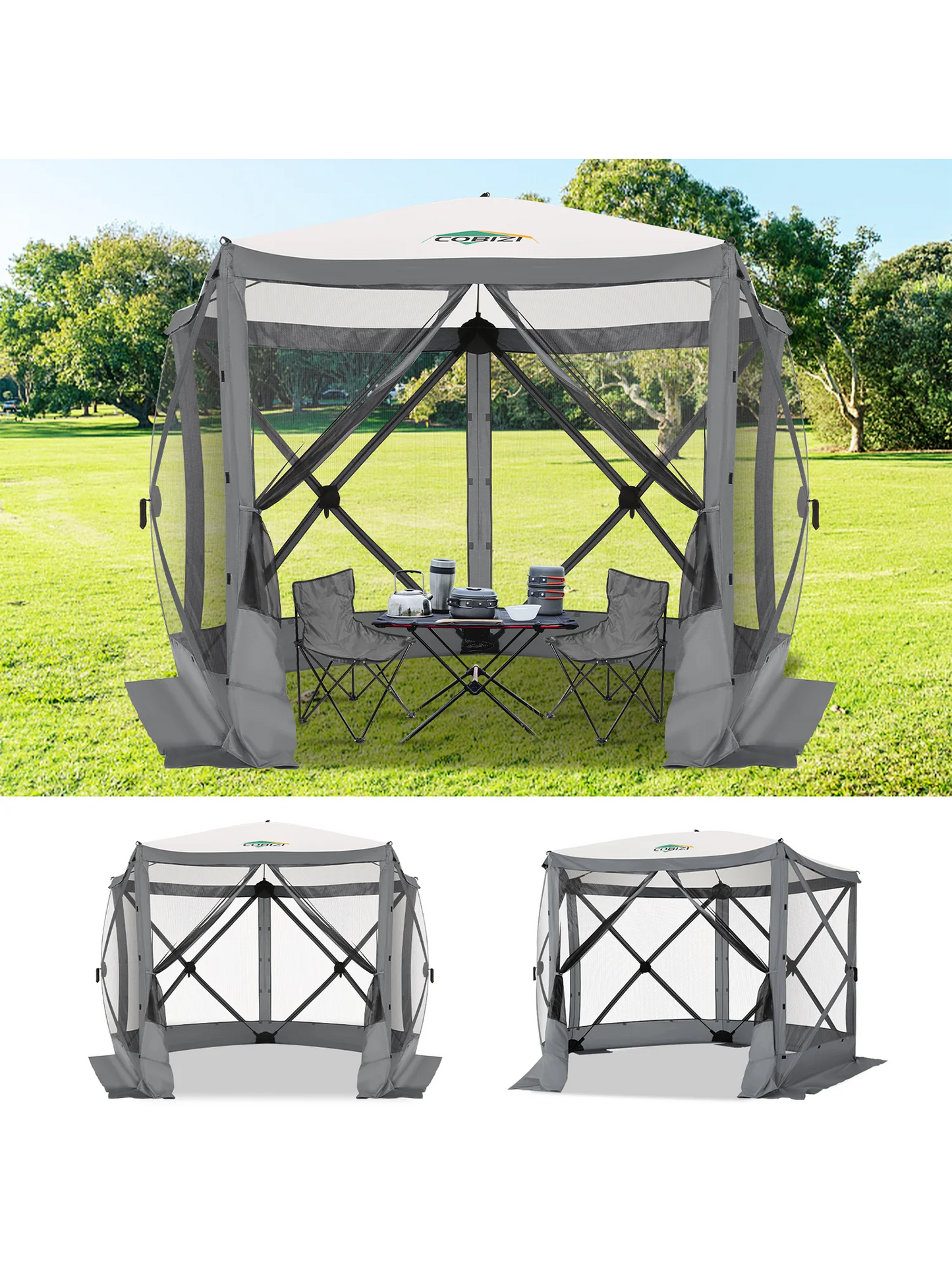 Pop up Gazebo Screen Tent Screen House for Camping,10x10ft,5 Sided Pop-up Camping Canopy Shelter Tent with Mesh Windows,Hub Tent