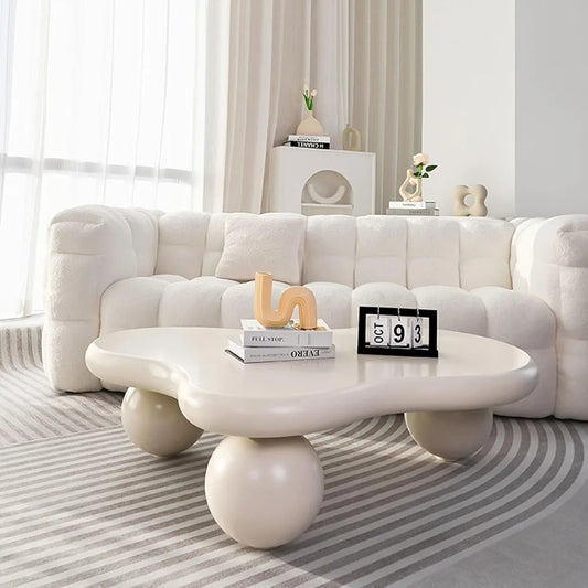 Modern Coffee Table Cloud Shape Low Coffee Table Cartoon Irregular Indoor Tea Table with 3 Ball Leg for Living Room Bedroom