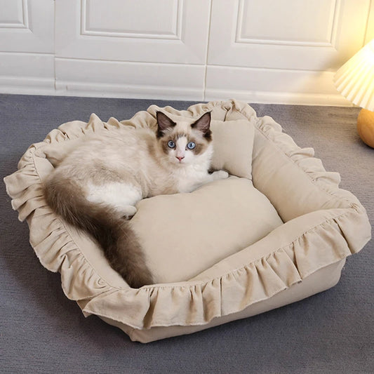 Dog Bed for Small Dogs Cute Soft Square Cat Bed Anti-Slip Calming Princess Kitty Bed Removable & machine washable Pet Sofa Nest