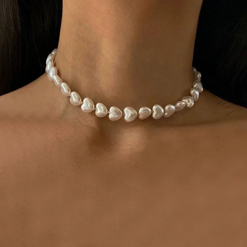 Trend Wedding Party Jewelry Vintage Pearl Choker Necklace For Women Elegant White Imitation Heart Shape Pearl Necklaces X278