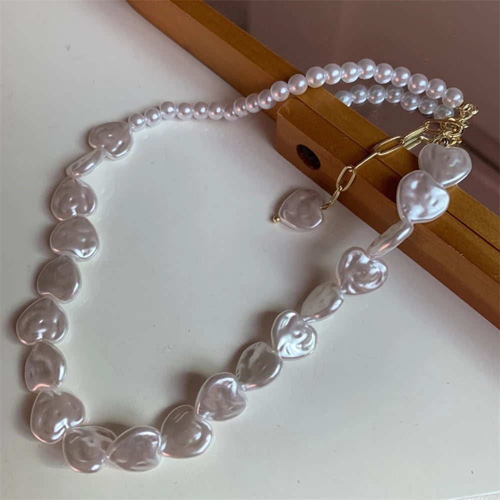 Trend Wedding Party Jewelry Vintage Pearl Choker Necklace For Women Elegant White Imitation Heart Shape Pearl Necklaces X278