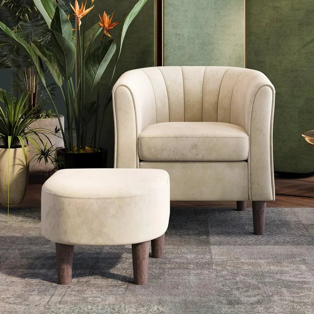 Velvet Accent Chair, Barrel Chair with Ottoman, Modern Comfy Reading Chair Armchair for Living Room Study Room Office