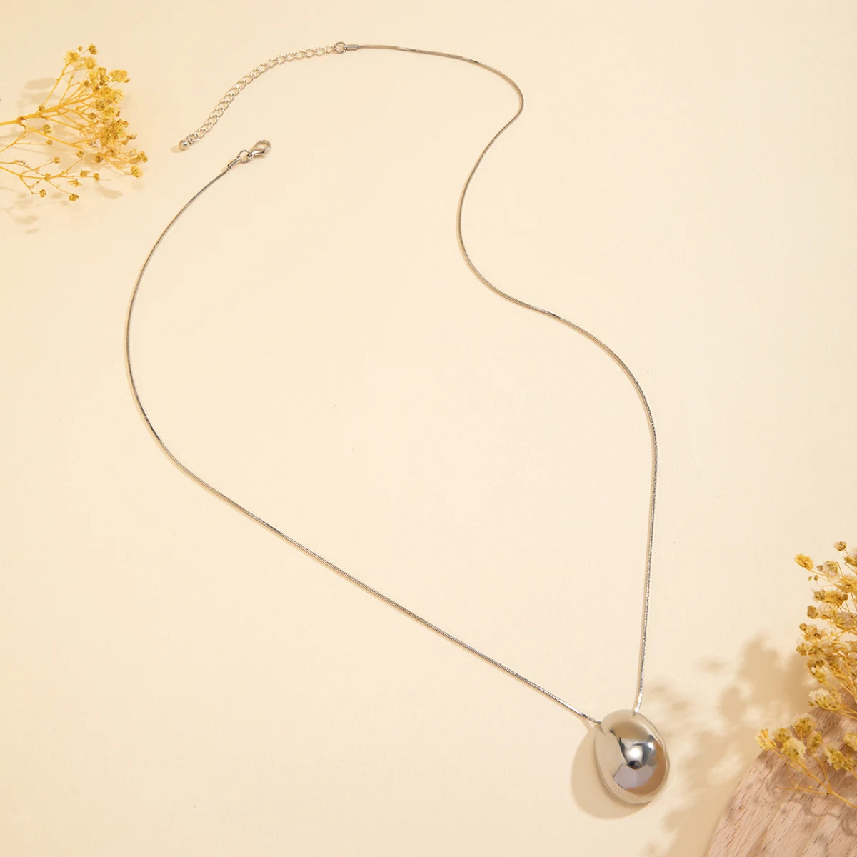 Long Chain with Surface Elliptical Ball Pendant Necklace for Women Elegant Ladies Sweater Chain Accessories Fashion Jewelry Gift