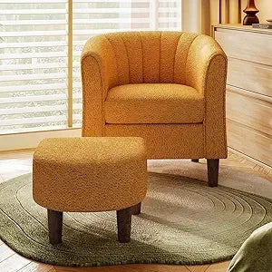 Velvet Accent Chair, Barrel Chair with Ottoman, Modern Comfy Reading Chair Armchair for Living Room Study Room Office