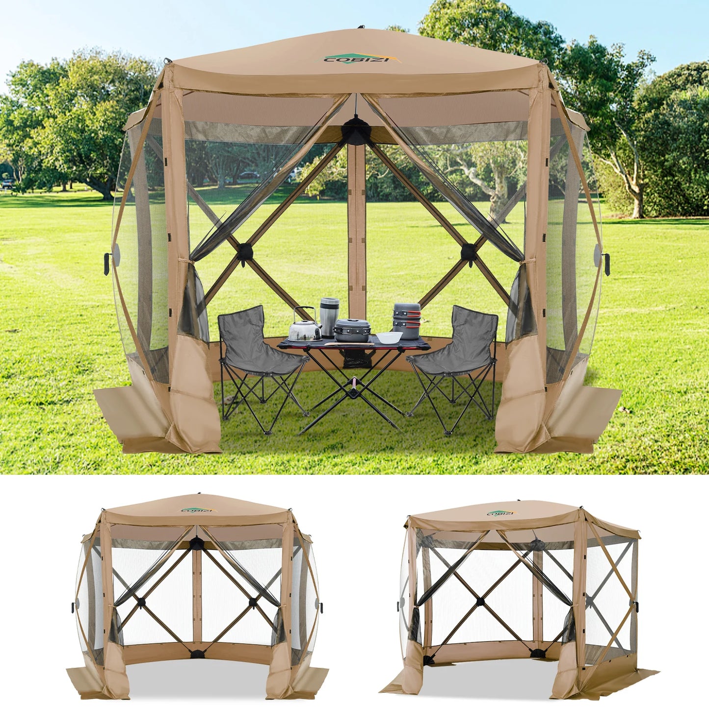 Pop up Gazebo Screen Tent Screen House for Camping,10x10ft,5 Sided Pop-up Camping Canopy Shelter Tent with Mesh Windows,Hub Tent