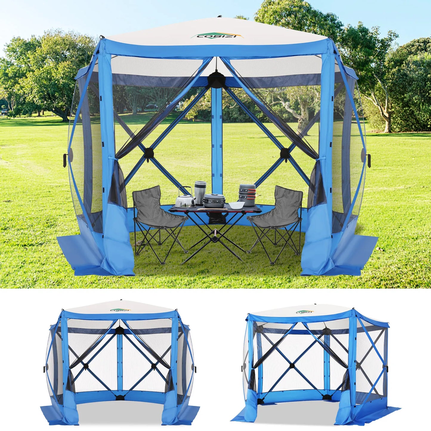 Pop up Gazebo Screen Tent Screen House for Camping,10x10ft,5 Sided Pop-up Camping Canopy Shelter Tent with Mesh Windows,Hub Tent