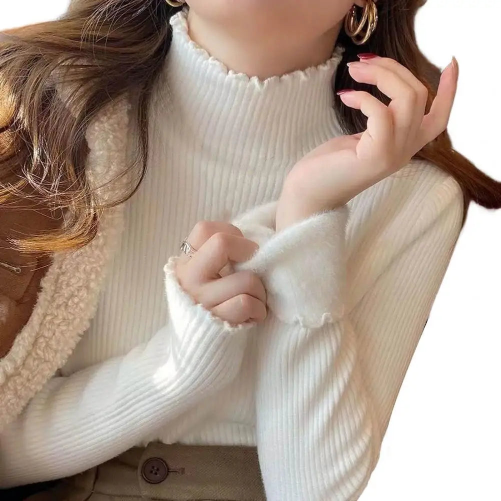 Winter Plus Velvet Warm Crimping Turtleneck Sweater Korean Elastic Knitwear Clothes Women Thicken Slim Long Sleeve Pullover 2023